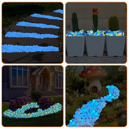 Glow in the Dark Rocks for Outdoor Landscaping, Decorative Garden Pebbles, Luminous Stones for Vases, Pathway, Walkway, Yard, Patio Decor, Glowing Gravel for Fountain, Driveway, 1000PCS, Blue