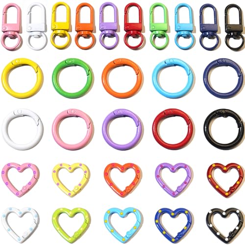 90PCS Keychain Clasp Set - 10 Colors Spring O Rings, Lobster Claw Clasps and Heart Clasps for DIY Keychains, Bag Charms, Crafts, Gifts & Classroom Supplies - color: 10 colors-90pcs