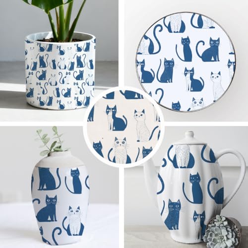 SUPERDANT 5PCS Cartoon Cat Underglaze Paper Transfer Animal Transfer Paper for Clay Ceramic Porcelain Under Glaze Transfers for Pottery Enamel Decals Blue Underglaze Decal Papers Handcrafted Gifts - style: Cartoon Cat