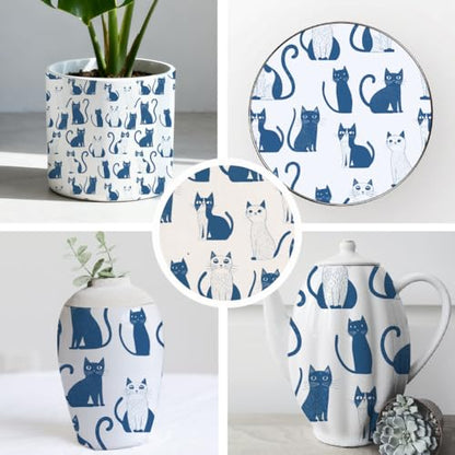 SUPERDANT 5PCS Cartoon Cat Underglaze Paper Transfer Animal Transfer Paper for Clay Ceramic Porcelain Under Glaze Transfers for Pottery Enamel Decals Blue Underglaze Decal Papers Handcrafted Gifts - style: Cartoon Cat