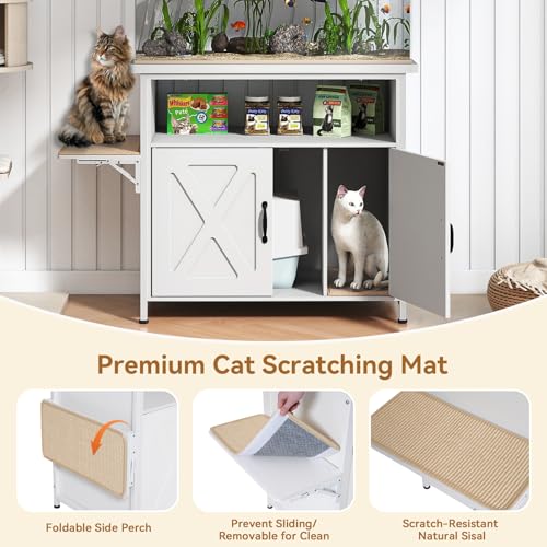 40-50 Gallon Fish Tank Stand with Hidden Cat Litter Box Enclosure Furniture, Cat Viewing Aquarium Stand with Storage Shelf & Side Cat Perch, 36.2"x20.5" Tabletop, 660 LBS Capacity