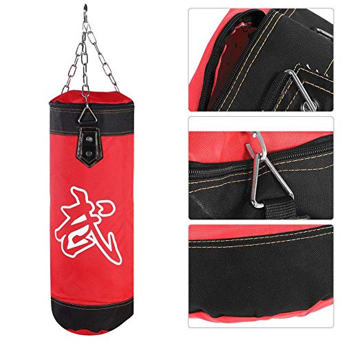 Boxing Training Punch Bag, Canvas Punching Bag Set with Sandbag/Metal Chain/Hook/Carabiner, Perfect for Developing Hand and Foot Technique(Red 60cm)
