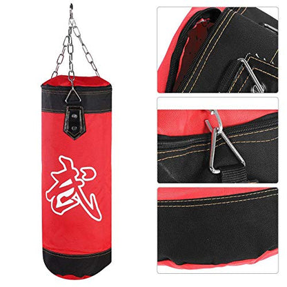 Boxing Training Punch Bag, Canvas Punching Bag Set with Sandbag/Metal Chain/Hook/Carabiner, Perfect for Developing Hand and Foot Technique(Red 60cm)