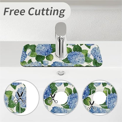 Kitchen Sink Splash Guard，Blue hydrangea-1 Faucet Mat Sink Gadgets-Super Absorbent Fast Drying Mat Drip Catcher for Kitchen, Bathroom,Sink Mat, Dish Drying Mat, Bathroom(15" X 5.5" ) - color: Blue hydrangea-1