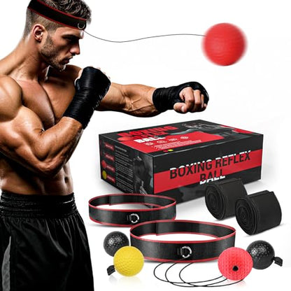 KTEBO® Boxing Reflex Ball Headband Set - Includes 4 Different Balls and 2 Adjustable Headbands for Beginner Proficiency Improvement, Great Boxing Equipment - style: Boxing Ball & Wraps Set