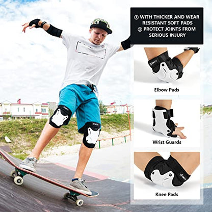 Tanden Skating Protective Gear Knee and Elbow Pads Wrist Guards for Roller Skating Skateboarding, Skate Pads Adult Knee Pads - color: White, size: Adult (14+ years)