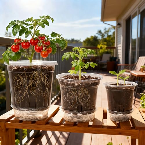 18 Pack 6.5/5/4 Inch Clear Self Watering Plant Pots with Bottom Water Tray & Watering Rope, Transparent Nursery Pots with Drainage for Seedlings, Herbs, and Houseplants