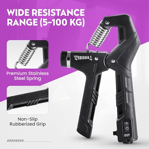 Hand Gripper Strengthener, Adjustable Resistance 22-220Lbs (10-100kg) Forearm Exerciser, Grip Strength Trainer for Muscle Building & Injury Recovery, Aerobic Hands