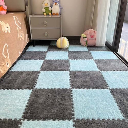 12Pcs Interlocking Carpet Tiles, Plush Interlocking Anti Slip EVA Foam Jigsaw Floor Tiles, for Home Kids Room Playroom, 30x30cm (P) - color: P
