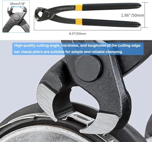 260 PCS 12 Sizes Single Ear Hose Clamps, 5.3-33.1mm 304 Stainless Steel Crimp Hose Clamp Assortment Kit with Ear Clamp Pincer, Cinch Rings Crimp Pinch Tools for Securing Pipe Hoses Automotive Use