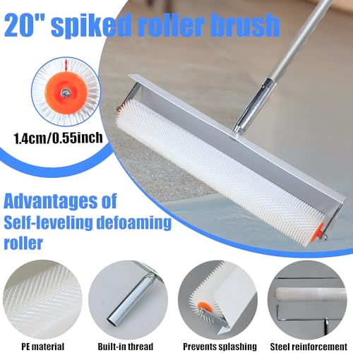 Self Leveling Cement Tool Kit,Epoxy Floor Kit,Self-Leveling Rake,Spike Shoes for Epoxy Flooring,Spike Roller for Self-Leveling,Floor Leveling Tools, 23.62~55.12 inch Telescopic Pole
