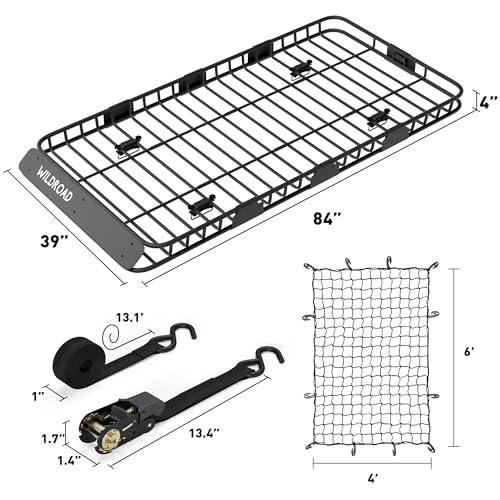 WILDROAD Rooftop Cargo Carrier Combo Roof Rack Cargo Basket 84" x 39" x 4" - size: 84" x 39" x 4"