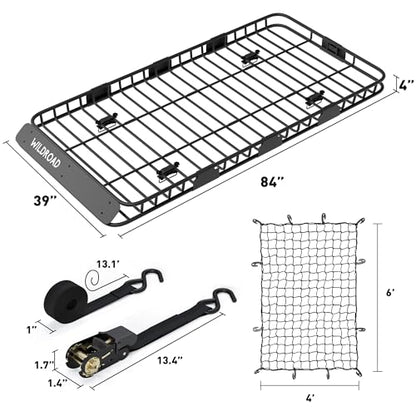 WILDROAD Rooftop Cargo Carrier Combo Roof Rack Cargo Basket 84" x 39" x 4" - size: 84" x 39" x 4"