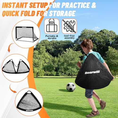 Bearwill Soccer Goal, Kids Soccer Goals for Backyard Set of 2 - color: Black