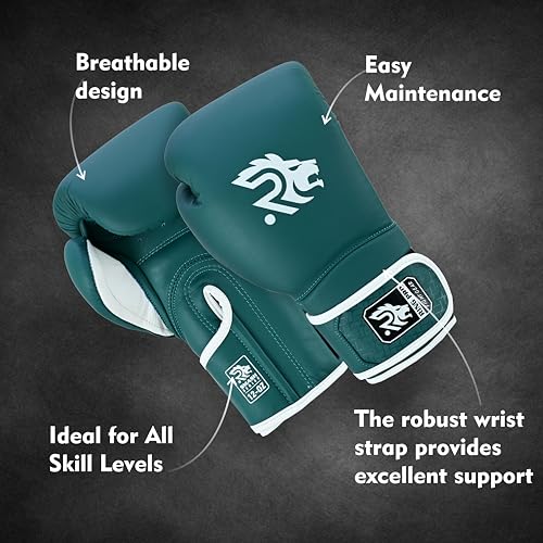 Ring Pro Leather Boxing Gloves with Strap – Premium for Training, Sparring, MMA, Kickboxing, Muay Thai (Unisex) - color: Green, size: 16 oz