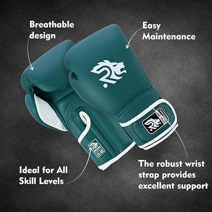 Ring Pro Leather Boxing Gloves with Strap – Premium for Training, Sparring, MMA, Kickboxing, Muay Thai (Unisex) - color: Green, size: 16 oz