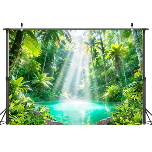 Forest Backdrop 8x6 FT Tropical Jungle Backdrops for Photography Natural Scenery Rainforest Pond Leaf Background for Birthday Baby Shower Decor Party Banner Photo Booth Props - size: 8x6 FT