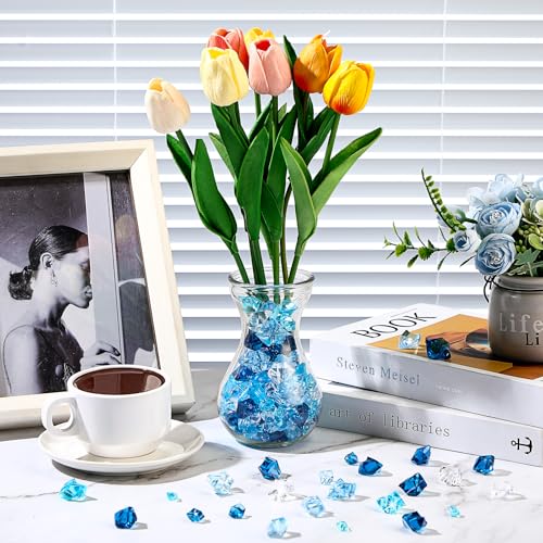 Syhood 570 Pcs 5 Sizes Mixed Blue Fake Crushed Ice Rocks Blue Aquarium Rocks Plastic Gemstone Diamond Acrylic Crystal Gems for DIY Craft Wedding Table Scatter Vase Fillers Fish Tank Decor Centerpieces