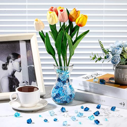 Syhood 570 Pcs 5 Sizes Mixed Blue Fake Crushed Ice Rocks Blue Aquarium Rocks Plastic Gemstone Diamond Acrylic Crystal Gems for DIY Craft Wedding Table Scatter Vase Fillers Fish Tank Decor Centerpieces