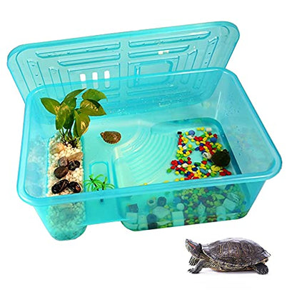Turtle Tank Aquarium, Turtle Habitat Reptile Plastic Terrarium Safe Durable, Tortoise Tank with Lid Prevent from Climbing Escaping (Small) - size: Small - 13x9.2x5.5 Inch