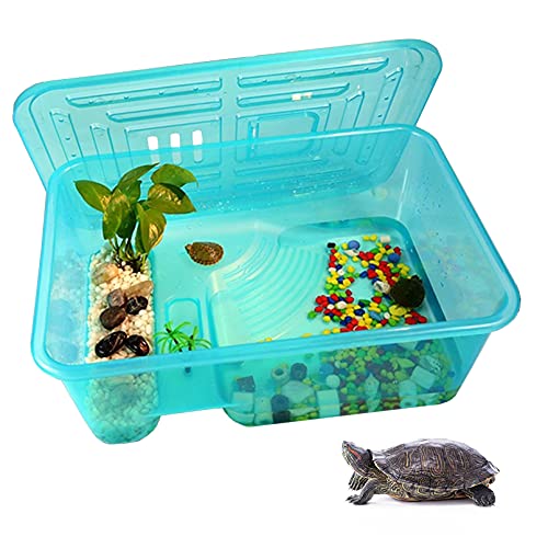 Turtle Tank Aquarium, Turtle Habitat Reptile Plastic Terrarium Safe Durable, Tortoise Tank with Lid Prevent from Climbing Escaping (Small) - size: Small - 13x9.2x5.5 Inch