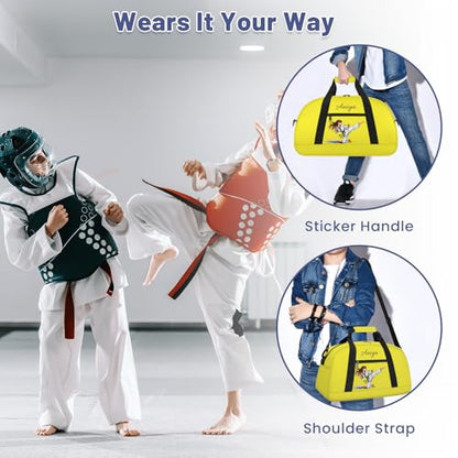 Custom Name Taekwondo Karate Duffle Bag for kids Girls - Personalized Martial Arts Gear Bag, Water-Resistant Sparring Equipment Bag, Taekwondo Yellow - color: Taekwondo Yellow