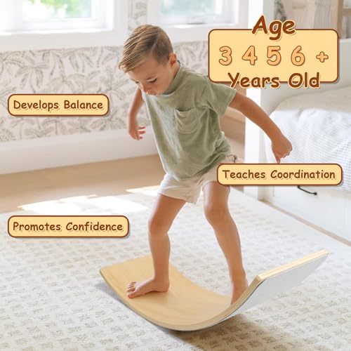 Gentle Monster Wobble Balance Board, Wooden Montessori Toy Rocker Board Natural Wood Kids Toddler Open Ended Learning Toy Yoga Curvy Board for Adult Office Classroom Christmas Gifts - color: Astronaut Blue