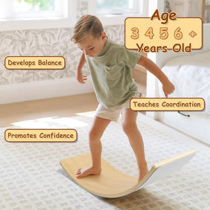 Gentle Monster Wobble Balance Board, Wooden Montessori Toy Rocker Board Natural Wood Kids Toddler Open Ended Learning Toy Yoga Curvy Board for Adult Office Classroom Christmas Gifts - color: Astronaut Blue