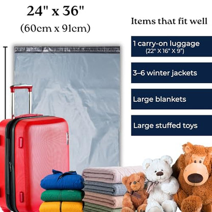 Jumbo Poly Mailers 24x36 Inches, Large Self Sealing Shipping Bags for Clothing, Pillows and Blankets, Waterproof Tear-Resistant Mailing Envelopes, Pack of 5 - size: 24x36 - 5 Bags