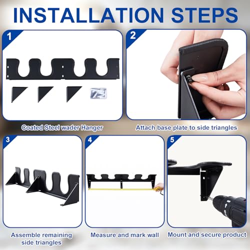 Zonon Wader Hanger Steel Boot Hanger Wall Mount - color: Black, size: 2 Pairs