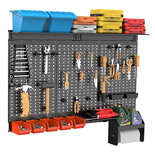 TORACK Metal Pegboard Wall Organizer 24x48 in, Tool Storage Pegboard, Black - color: Black
