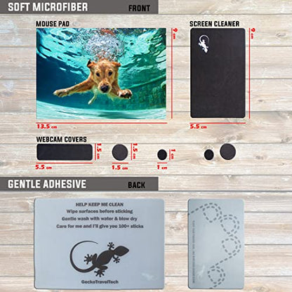 Mouse Pad Adhesive Bottom - Sticks to Any Surface - Portable - Webcam Covers and Screen Cleaner Included (Dog Dive) - color: DOG DIVE