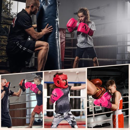 Kids Boxing Gloves 6 oz Youth Training Sparring Gloves for 3–12, Leather Ventilated Mesh, Boys Girls Junior Punching Gloves for PunchBag Focus Pads MMA Muay Thai Kickboxing - color: new pink