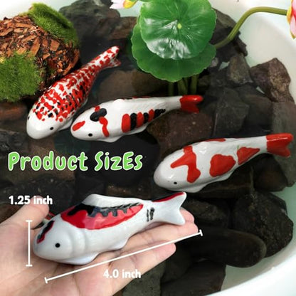 4PCS Ceramic Floating Koi Fish 4PCS Lotus Flowers Koi Pond Accessories Pond Decor Floating Aquarium Decor Birdbath Decor【Red Collection】 - size: 4PCS
