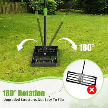 GARDTECH 36×10 Anti-Flip Lawn Leveling Rake,76” Adjustable Handle | Heavy Duty Stainless Steel,2mm Plate, for Topdressing, Sandbox, Garden Beds, Lawn Repair,Dog Spots - size: 36''x10''