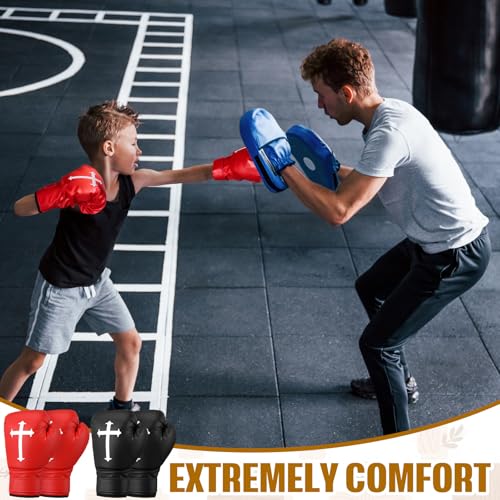 2 Pairs 12 oz Christian Boxing Gloves Party Decorations red Black Prop Boxing Mitts Cross Religious for Birthday Fight Night Lightweight Mitts for Men & Women Training Practice