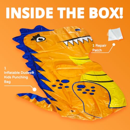 INFLATABLE DUDES Kids Punching Bag- Bop Bag | Sand-Base - color: Orange Rex | Pre-filled with Sand, size: 47"