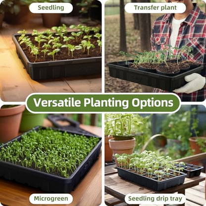 SOLIGT Extra Thick Heavy Duty 10 Pack Seed Starting Trays - Microgreens Growing Trays Seedling Plant Germination Starter Tray Transplant Fodder Flats, No Holes, No Leakage, Reusable, 14 * 10.8 * 2.3" - size: 1014