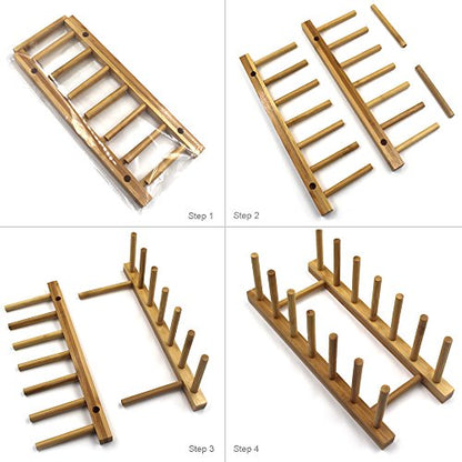 INNERNEED Bamboo Wooden Plate Racks Dish Stand Holder Kitchen Storage Cabinet Organizer for Dish/Plate/Bowl/Cup/Pot Lid/Cutting Board (Pack of 4) - size: Pack of 4