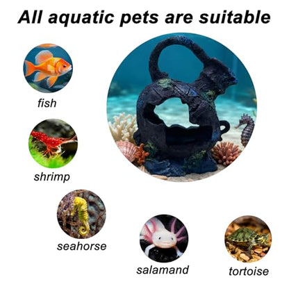 Aquarium Decoration - Fish Tank Cave Decoration Accessories Resin Classical Ceramic Jar Ornaments Betta Fish, Shrimp, Cichlid Rest, Entertainment, and Breeding Spacious Hide and Play Place
