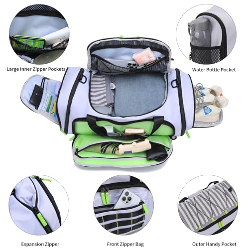 Gym Bags for Men & Women,46L Sports Travel Duffel Bag with Shoe Compartment,Expandable Carry On Weekender Bag for Airplane,Water Resistant Workout Overnight Backpack for Travel Gym,Grey