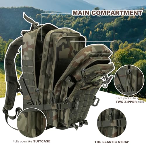 Hannibal Tactical MOLLE Assault Backpack, Tactical Backpack Military Army Camping Rucksack - color: Polish Camo