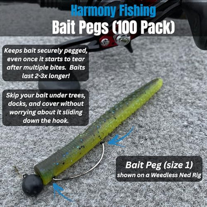 Bait Pegs (100 Pack) - Rubber pegs for Pegging Soft Plastic Fishing Lures to Hooks, jigs, chatterbaits, etc [Select Size] - size: Size 1