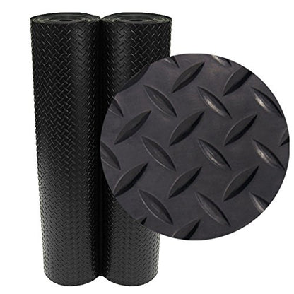 Rubber-Cal Diamond-Plate Rubber Flooring Roll - 3 mm x 4 ft x 2.5 ft Roll - Black - size: 30"L x 48"W x 0.1"Th