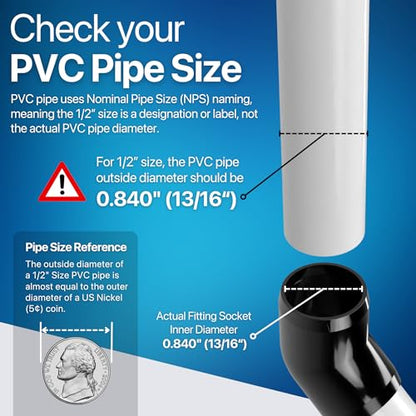 1/2" 45 Degree Furniture Grade PVC Fitting in Black, Made in USA, UV-Resistant, Impact-Proof, 0.840” Actual Socket Diameter (Pack of 10) - F01245E-BK-10 - color: Black
