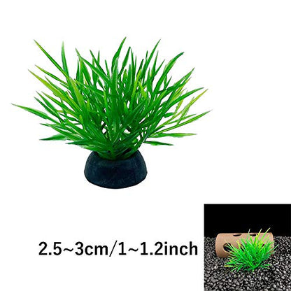 Aquarium Plant Fish Tank Decoration 20 Pieces Small/1" Tall Plastic Artificial Plant Goldfish Hidden Mini Grass Set (Green-C) - color: Green-c