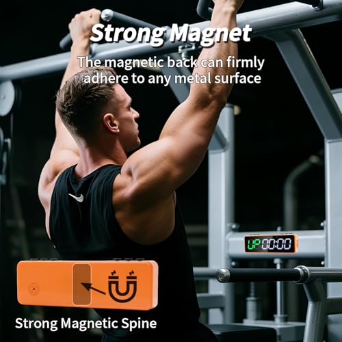 Gym Timer with Strong Magnet for Home Gym, Interval Timer Battery Supply | Workout Clock with Stopwatch, Count up/Down,Custom Interval for Fitness/Home/Boxing