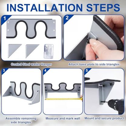 Zonon Wader Hanger Steel Boot Hanger Wall Mount - color: Silver, size: 1 Pair