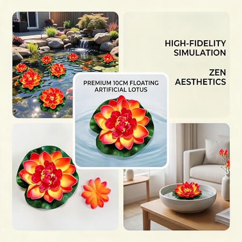 Artificial Floating Foam Lotus Flower with Lily Pads, Artificial Pond Plants Ornaments for Pond Garden Aquarium Decoration, Orange