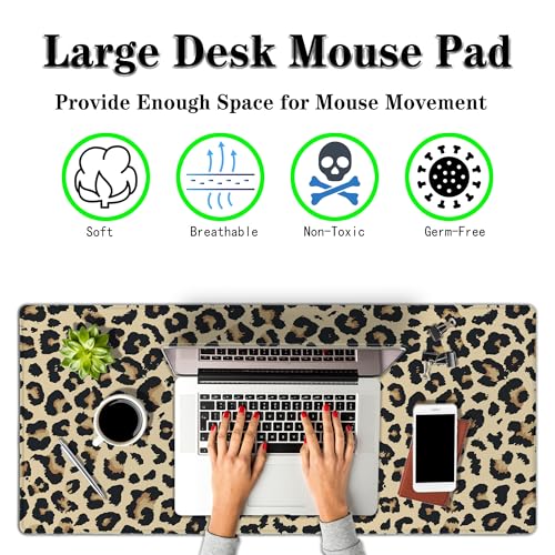 Large Desk Pad Black and Yellow Long Mousepad, Keyboard Mouse Pads Gaming Desk Mats, Full Desk Mouse Pad Non-Slip Rubber Base, 35.4" X 15.7" for Work/Game/Office/Home Leopard Pattern - color: Leopard Pattern